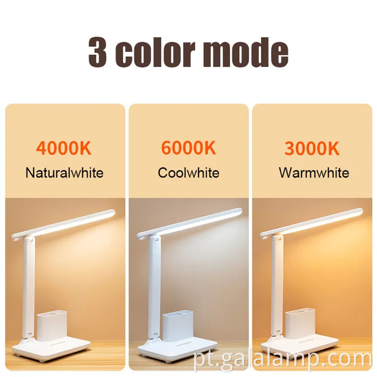 Lâmpada de mesa dobrável recarregável moderna com suporte de caneta